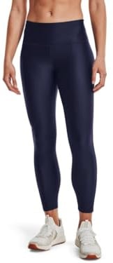 Under Armour Women's Standard HeatGear High No-Slip Waistband Ankle Leggings, Midnight Navy (410)/White, Medium Tall