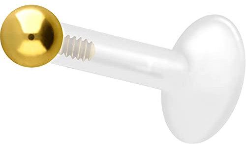 PIERCINGLINE PTFE Labret mit Gewinde Titan AUFSATZ KUGEL 3 mm Piercing Lippe Nase Ohr Helix Goldfarben 1,2 x 8 mm