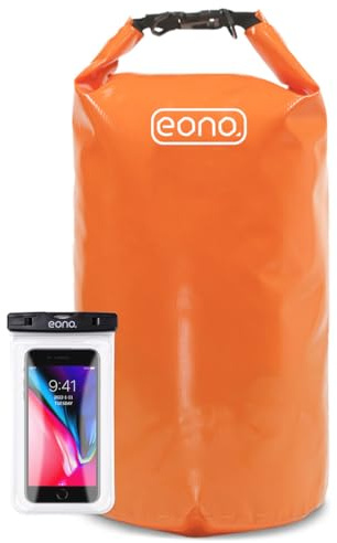 Eono Heavy Duty Waterproof Dry Bag with Adjustable Should Straps, Packable Tough Dry Sack with Large Capacity for Swimming, Boating, Kayaking, Beach & Water Sports (Orange-20L)