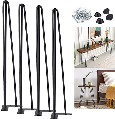 Hairpin Table Legs 86cm/34inch, 3 Rod Solid Metal Furniture Legs for DIY Home Office Restaurant Desk End Table Night Stand, Set of 4