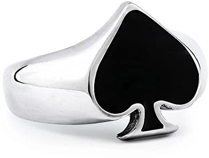 BlackAmazement 316L Edelstahl Ring Pik Pique Spades Poker Karten Farbe Zocker Silber Schwarz Damen Herren Biker (71 (22,6))