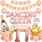 Dancing Queen 17. Geburtstag Dekoration Rose Gold für Mädchen Dancing Queen Nummer 17 Luftballons Schärpe mit Happy Birthday Banner Tortenaufsatz Krone Konfetti Luftballons