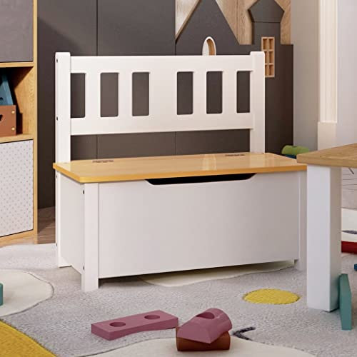 INLIFE Kinderbank mit Stauraum Weiß und Beige 60x30x55 cm MDF