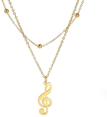EUEAVAN Musik Note Anhänger Halskette Soundtrack Edelstahl Musiker musikalische Liebhaber Frauen Freundin Tochter Schmuck Geschenk (Gold-Doppels chicht)