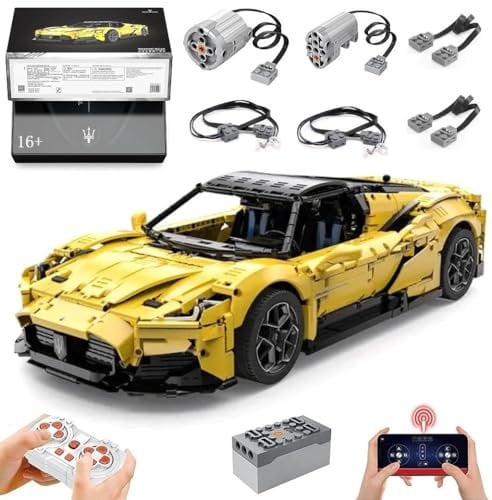 Technik Auto für Masarati MC20, Mit Motoren Set, 1:8 Groß Auto Modellbausatz, 3457 Teile MOC Klemmbausteine Auto Bausatz, Kompatibel mit Maserati MC20 Technik Auto