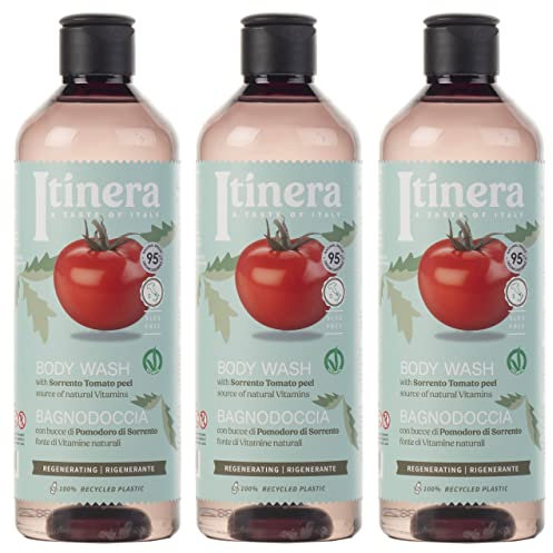 ITINERA Bagnoschiuma, bagnodoccia rigenerante al pomodoro di Sorrento, 95% ingredienti naturali, 370 ml 3 pezzi