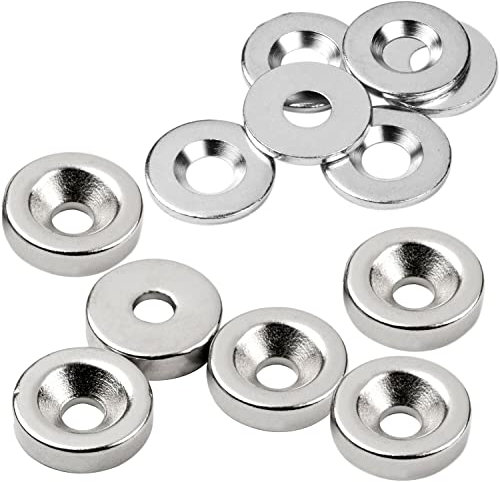 vasalat Magnet rund, Scheibenmagnet mit Metallscheibe mit Senkbohrung, Rundmagnet ø 15mm, Neodym vernickelt 12-teilig