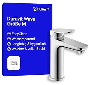 Duravit Wave Waschtischarmatur, Größe M (Auslauf Höhe 111 mm), Wasserhahn Bad, Armatur Waschbecken, Chrom