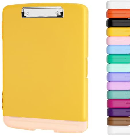 Piasoenc Klemmbrett mit Lagerung, Lagerung Klemmbretter mit Stifthalter und A4 Legal Papier Ordner, Heavy Duty Kunststoff, Folio & Side-Opening, Low Profile Clip, für Lehrer, Juristen,Gelb