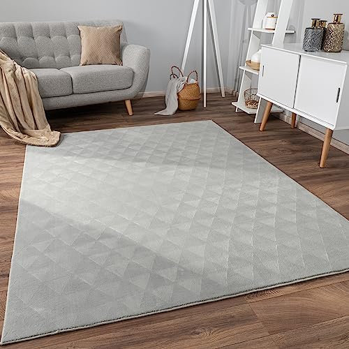 Paco Home Teppich Wohnzimmer Schlafzimmer Kurzflor rutschfest Skandinavisches Boho Design Einfarbig Geometrisch 3D Effekt Modern, Grösse:160x220 cm, Farbe:Grau 2