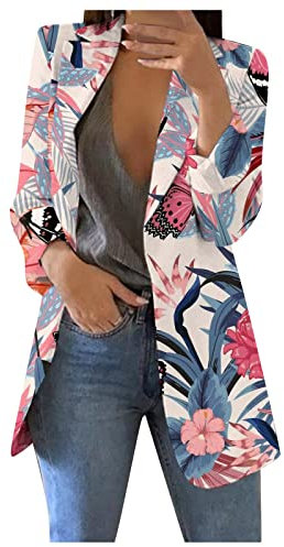 Blazer Femme Chic et Élégant Fleurie Cintré sans Bouton Haut Pas Cher Marque Bureau Affaires Costume Mode Fitness l'hiver Blazer De Travail Blouson Jacket Femme Rose XL