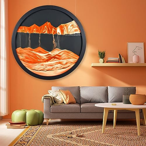 Peinture De Sable Qui Coule, Sablier Decoratif Cadre Sable Mouvant,3D Art Du Sable En Mouvement Peinture D'Art De Sable Dynamique,Image De Sable Verre Rond Pour Décoration De Bureau À Domicile ( Color