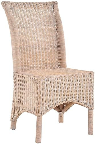 Krines Home Rattan Esszimmerstuhl hohe Rückenlehne Rattanstuhl Esszimmer Korbstuhl (Vintage Weiss)