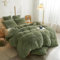 Michorinee Plüsch Bettwäsche 200x200 Winter Flauschig Warme Bettbezug Fleece Flausch Langhaar Kunstfell Plüschbettwäsche Set mit Reißverschluss - 200 x 200 cm + 2 x 80 x 80 cm Salbeigrün