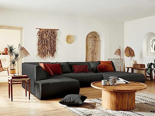 Lisa Design Onyx - modulares wohnlandschaft - Ecke Links 7-Sitzer - Stoff Dunkelgrau
