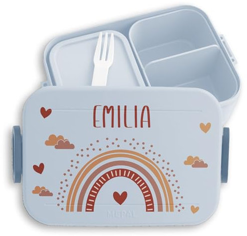 Kinder Bento Box Midi Lunchbox für Mepal Bentobox - Rainbow Brotdose Regenbogen I Farbenbogen - 900 ml - Hellblau - schulkind vesperbox mädchen schule personalisierte geschenke kind brotbox