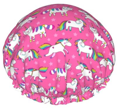 Gorros de ducha de unicornios impresionantes para mujeres, gorro de baño elástico reutilizable, gorros de baño para el cabello con protección del medio ambiente, gorro de ducha de baño doble impermea
