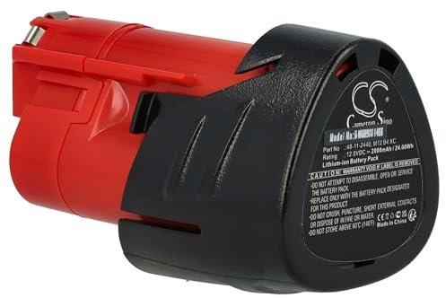 vhbw Battery Replacement for Milwaukee 48-11-2440, M12 B3 XC, M12 B4 XC, 4932352664, 4932430065 for Power Tools (2000 mAh, Li-ion, 12 V)