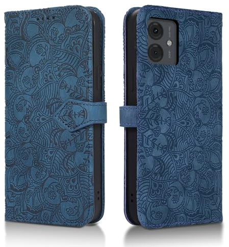 Succtopy Handyhülle für Motorola Moto G14 5G - PU Leder Klapphülle mit Kartenfächer und Standfunktion - Flip Wallet Cover Case Schutzhülle in Blau