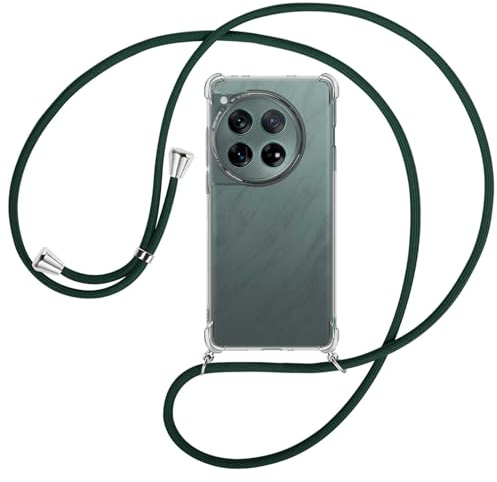 mtb more energy® Handykette kompatibel mit OnePlus 12 - dunkelgrün - Smartphone Hülle zum Umhängen - Anti Shock Full TPU Case