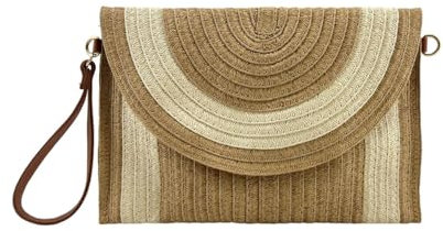 MODELISA - Bolso Cartera Rafia Paja De Mano Y Hombro Solapa Sobre Mujer (Marrón)