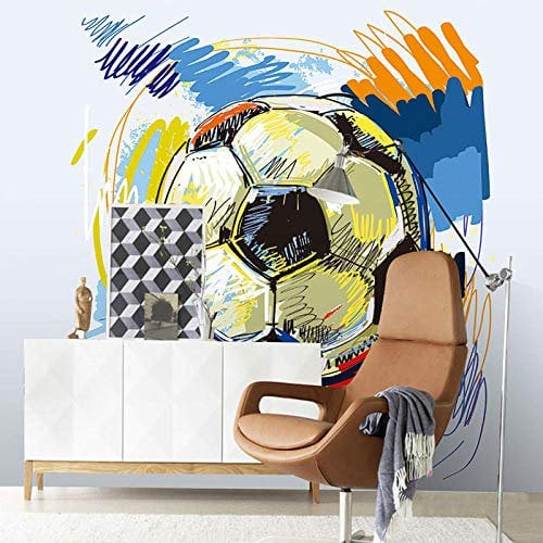 Hand Painted Graffiti Football Wallpaper Paper Nonwoven Wall Interior Art Art Paint Mural Football 3D Wallpaper Paste Living Room The Wall for Bedroom Mural Border-430cm×300cm