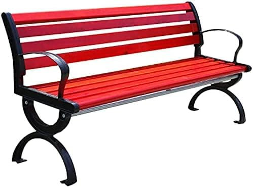 CAFIEDR Outdoor-GThe-Terrassenbank für Ihre Freizeit, Parkbank-Sitz-Terrassenstühle, 3-Sitzer-Gussaluminium-Korrosionsschutz-Massivholz-GThe (Rot mit Rückenlehne 150 cm)