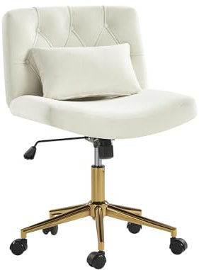 HULALA HOME Ergonomischer Bürostuhl Schneidersitz Stuhl Bequemer Schreibtischstuhl Höhenverstellbar Schminktisch Stuhl mit Rückenlehnenneigung & Kissen für Jungen Mädchen, Weiß