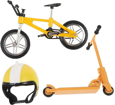 DIYEAH 1Satz Miniatur Puppenhaus Fahrrad mit Scooter und Helm Dekorative Miniaturen für Spielen und Puppenhaus Zubehör aus Robustem Kunststoff für Sammler und Enthusiasten