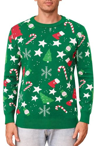 iClosam Suéter Navidad Hombre Cuello Redondo Esencial Navideño Pullover de Punto Manga Larga Jersey Sudaderas Sweater Christmas Invierno