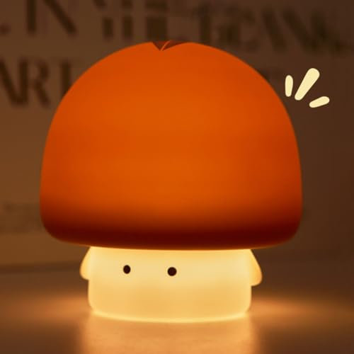 Starnearby Silikon Nachtlicht Kinder Dimmbar, Kawaii Nachtlicht Baby USB Wiederaufladbare, Baby Silikon LED Nachttischlampe Touch Timing Kinder Lampe für Kinderzimmer Deko (Braun Pilz)