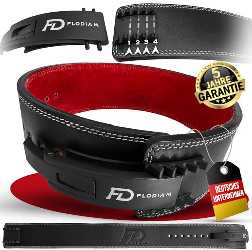 Flodiam Profi Gewichthebergürtel Full Power Design Herren & Damen [Schnellverstell] Hebelverschluss Gym Lifting Belt Fitness Gürtel Büffelleder Weightlifting Powerlifting 8,5cm hoch Schwarz/Rot, L