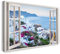 Printistico Leinwandbild (40x30cm) Fensterblick - Griechenland Weiße Gebäude Meer Klippen - Natur-Fotografie, echter Holz-Keilrahmen inkl. Aufhänger, handgefertigt in Deutschland