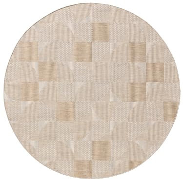 benuta Nest Teppich Bronco - Kunstfaser - Outdoor geeignet - Rund & im Style: Geometrisch, Minimalistisch - Pflegeleicht für Wohnzimmer Schlafzimmer, Cream, ø 200 cm rund