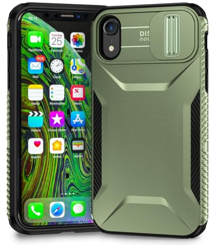 Yerebel Case for iPhone XR Case with Slide Camera Cover, Military Grade Non-Slip Heavy Duty Rugged Shockproof Protective Phone Cover for Apple iPhone XR Green