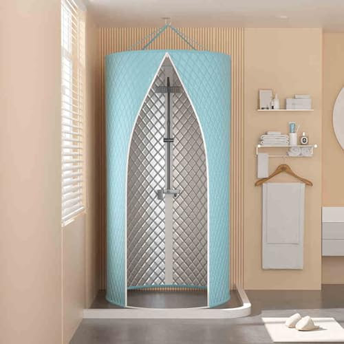 Cabina de Ducha Portátil de Camping Engrosado Aislamiento Térmico, Cortina de Ducha Redonda de Poliéster y Algodón para Baño, Acampar Al Aire Libre en Invierno, Impermeable(Azul,80 CM*180 CM)