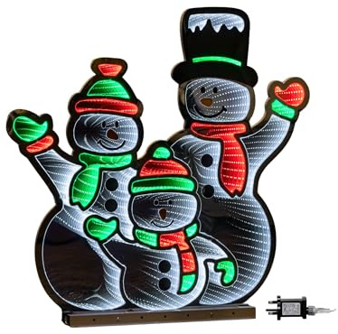 Samuel ALEXANDER 65cm Infinity Standing Snowmen Family on Metal Base with White, Red & Green LEDs