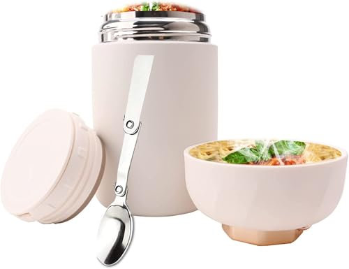 YENTAKE ThermobehäLter FüR Essen 850ml, EdelstahlbehäLter FüR HeißE Speisen Mit LöFfel, Isolierte Schale Mit Deckel, Isolierte Lunchbox FüR Suppen Und Brei, Kann Kalte Und HeißE Speisen Aufnehmen