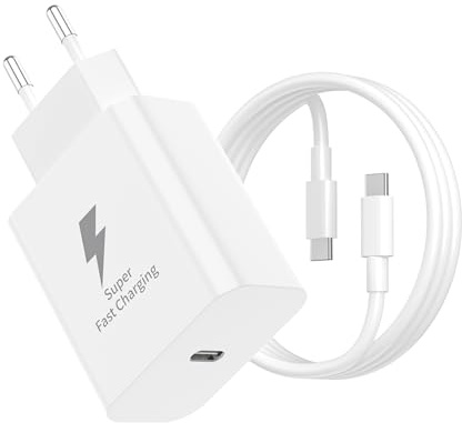 Chargeur 25 W type C charge rapide pour Samsung Galaxy A56 A55 A54 5g A53 A55 A34 A33 S25 S24 S23 S22 S21 S20 M53 M54 M34 M33 M34 Note20 Note10 A71 A. 70 A52 A52S A51 A40, etc., avec câble 2M
