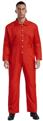 Eandarui Mens Button-up Resistant Work Jumpsuit Coveralls Boiler Suit Warehouse Garages Overalls Red S