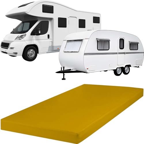 REDBEST Spannbettlaken Pittsburgh für Wohnwagen, Wohnmobil und Boot Single-Jersey Gold Größe 90x190 cm - 100x200 cm