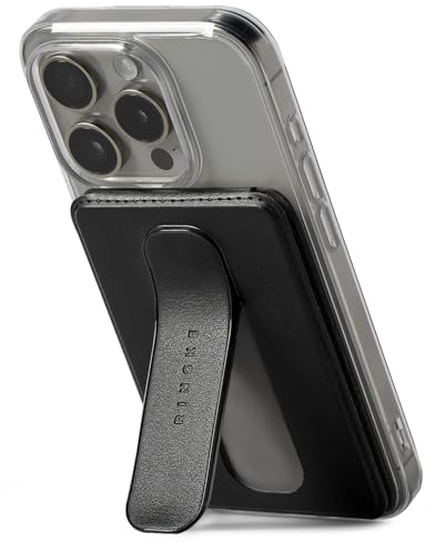 Ringke Slide Grip Magnetic Wallet [All-in-One Features] Durable PU Leather Cell Phone Card Holder with Sliding Grip Finger Loop and Adjustable Stand Compatible with MagSafe Wallet - Black