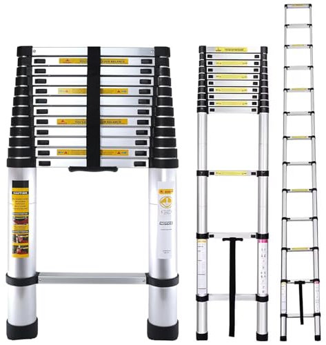 Telescopic Ladder 4.4M(14.4FT) Thickened Aluminium Extension Telescoping with Non-Slip Feet, Foldable Ladders, Multi Purpose Max Load 330lbs/150kg