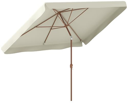 Outsunny Sombrilla de Terraza Exterior 300x200 cm Parasol de Terraza Exterior con Ángulo Ajustable Mástil de Aluminio Manivela y Protección UV 50+ Sombrilla para Jardín Patio Beige