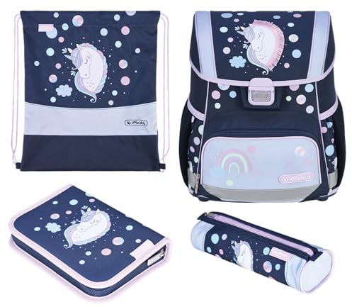 Herlitz Kinder Loop Plus Grundschulranzen, Dunkelblau, Rosa, Hellblau