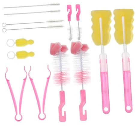 LRXIYODE 14pièces Set De Nettoyage pour Biberons Nylon Brosse Et Éponge pour Garçon Fille Nettoyage De Tétines Rose