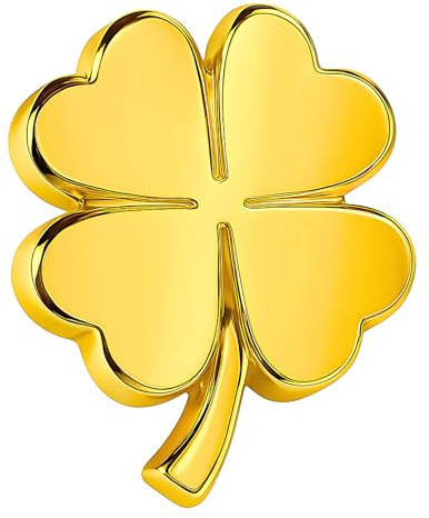 Pins Trèfle 4 Feuilles | Broche Fleur Dorée Design 3D | Pin’s Femme Mode Premium | Bijou Fantaisie Trèfle À 4 Feuilles | Accessoire Saint Patrick | Clover Chance | Pochette Cadeau | Pins sac à dos