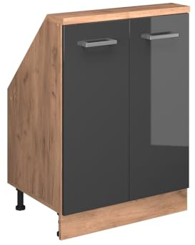 Vicco Dachschrägenschrank Rion, Anthrazit Hochglanz/Goldkraft Eiche | B60 x T46 cm, mit 2 Türen, platzsparend für Dachschrägen