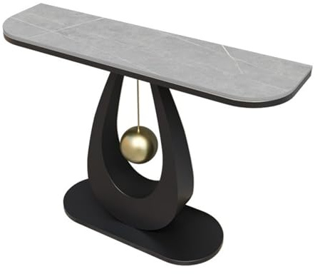 Leaceuv Konsolentisch Sofatisch Flurtisch Schmaler Eingangstisch Beistelltisch Couch Industrie Eingangstisch mit geometrischem Sockel für Wohnzimmer Foyer Eingang(Black4,150cm/59in)