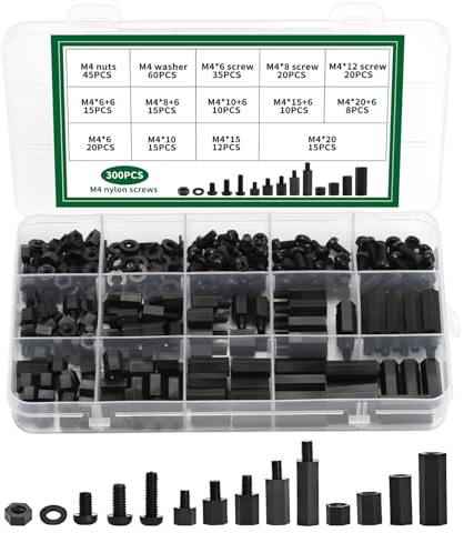 300 Pièces Kit Entretoises Nylon Hex M4 Mâle Femelle avec Vis Écrous | Idéal pour cartes PCB, montage, fixation et isolation électrique, assortiment pratique